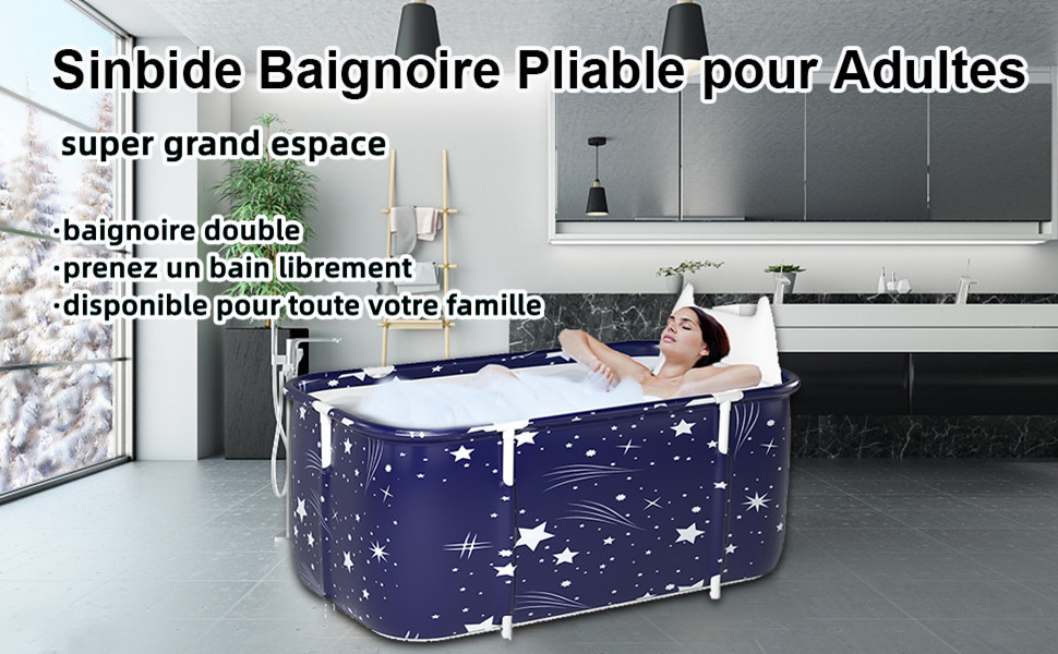 Sinbide Baignoire Pliable Adulte, Grand Antidérapant Baignoires Portable Mobile pour Douche