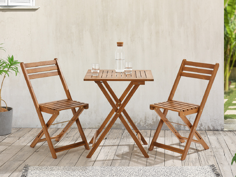 Ensemble de meubles de balcon - 3 pièces - En bois - Pliable - Table et chaises de petite taille