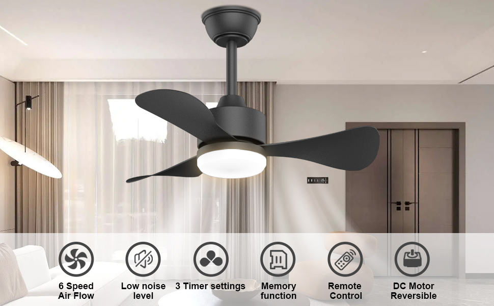 Ventilateur Plafond avec Lumiere et Télécommande Ventilateur de Plafond Silencieux