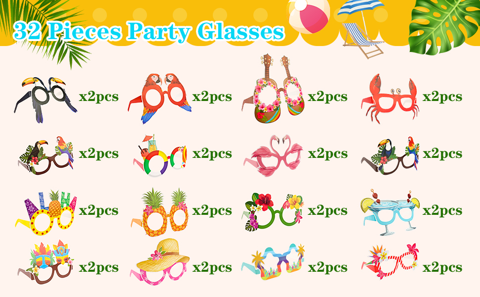 Hawaii Tropicales Fêtes Fête Lunettes pour Enfants Adultes Hawaï Photobooth Accessoires