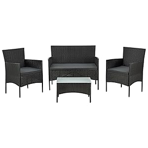 ArtLife Polyrattan Sitzgruppe Fort Myers schwarz | dunkelgraue Bezüge