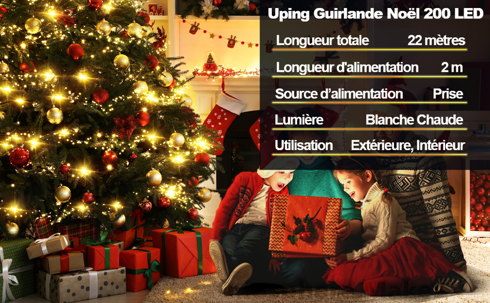 Uping guirlande lumineuse sapin de Noël permet un éclairage doux et uniforme sur tout le sapin