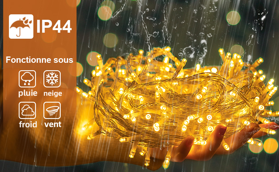 La guirlande noel est classée IP44, et elle fonctionne bien sous la pluie ou la neige.