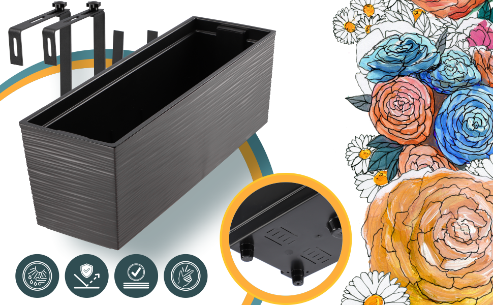 KADAX Jardinière en plastique, 18,5 x 56 cm, jardinière avec insert, jardinière de balcon résistante aux intempéries