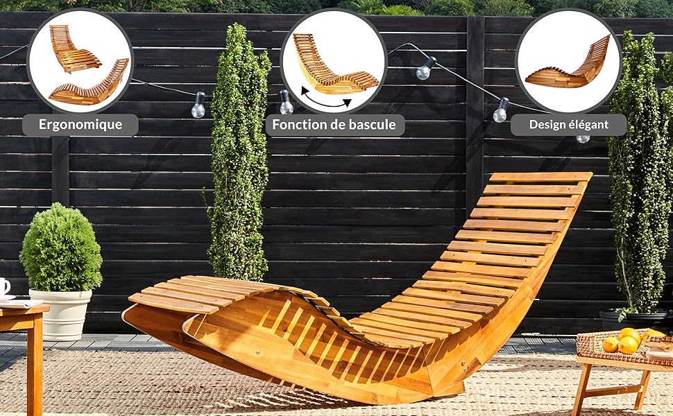 chaise longue polyvalente chaise extérieur intérieur jardin balcon terrasse véranda bois certifié