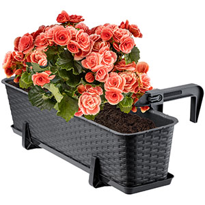 Pot de balcon avec socle, bac à plantes, jardinière de balcon avec ouvertures d'eau