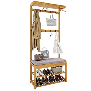 Porte-Manteau, Vestiaire, Meuble d’entrée, avec Étagère à Chaussures, 10 Crochets,