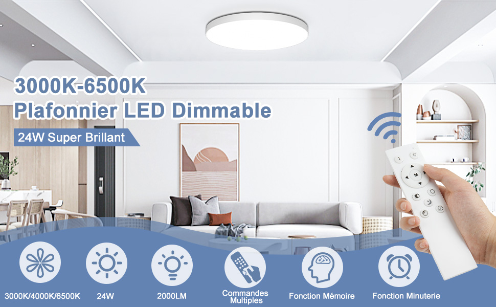 Plafonnier LED Dimmable Plafonnier Salle de Bain Lampe Plafond Luminaire Plafonnier