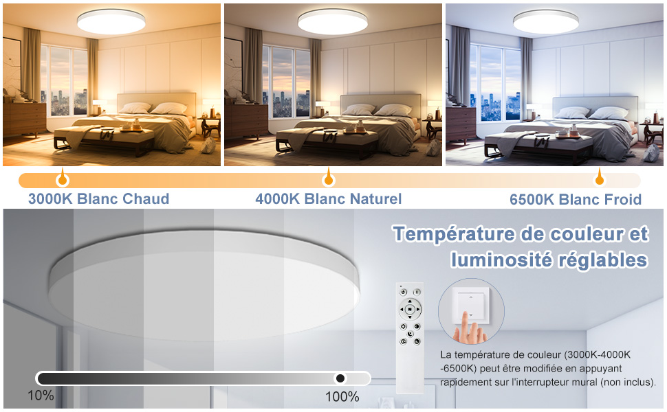 Plafonnier LED Dimmable Plafonnier Salle de Bain Lampe Plafond Luminaire Plafonnier