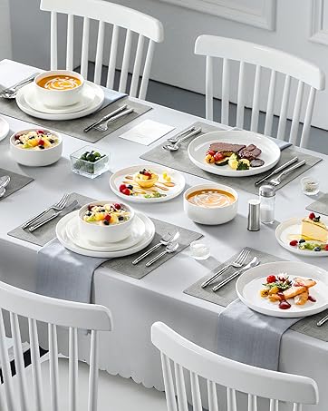MALACASA Série LUNA Service de Table 18 Pièces en Porcelaine Blanche