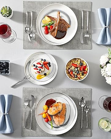 MALACASA Série LUNA Service de Table 18 Pièces en Porcelaine Marbre Gris