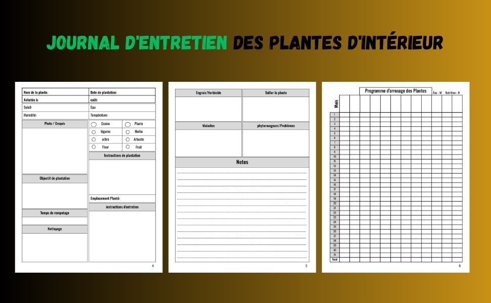 Journal d'entretien des plantes d'intérieur