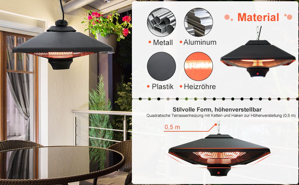Chauffage de terrasse avec télécommande.