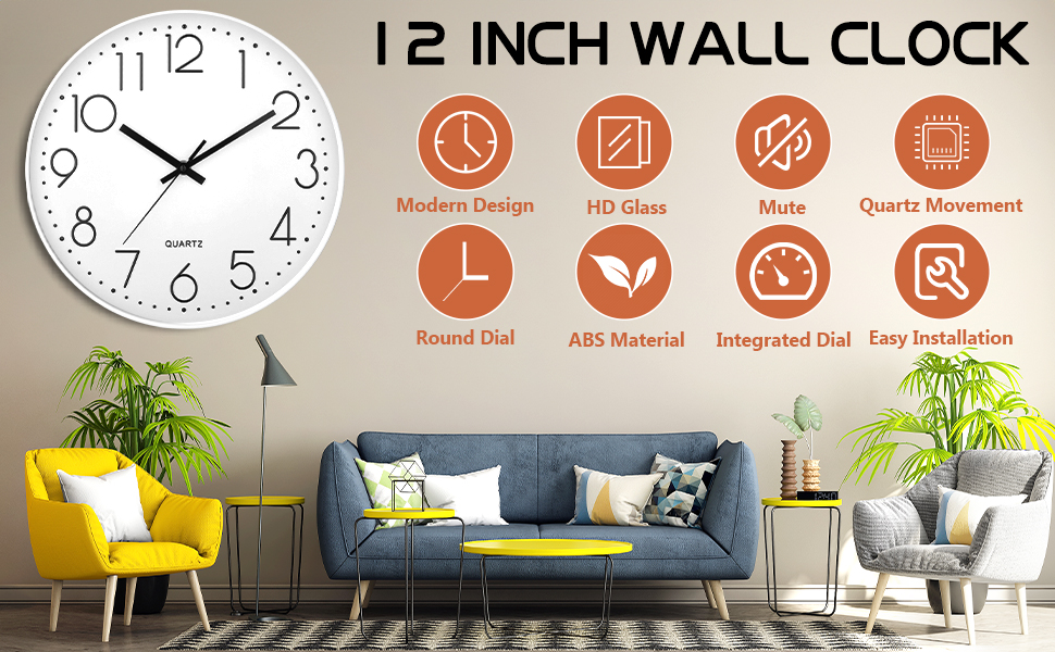 FAMKEEP Horloge Pendule Mural,Horloge Murale Moderne 30cm Horloge Murale Ronde