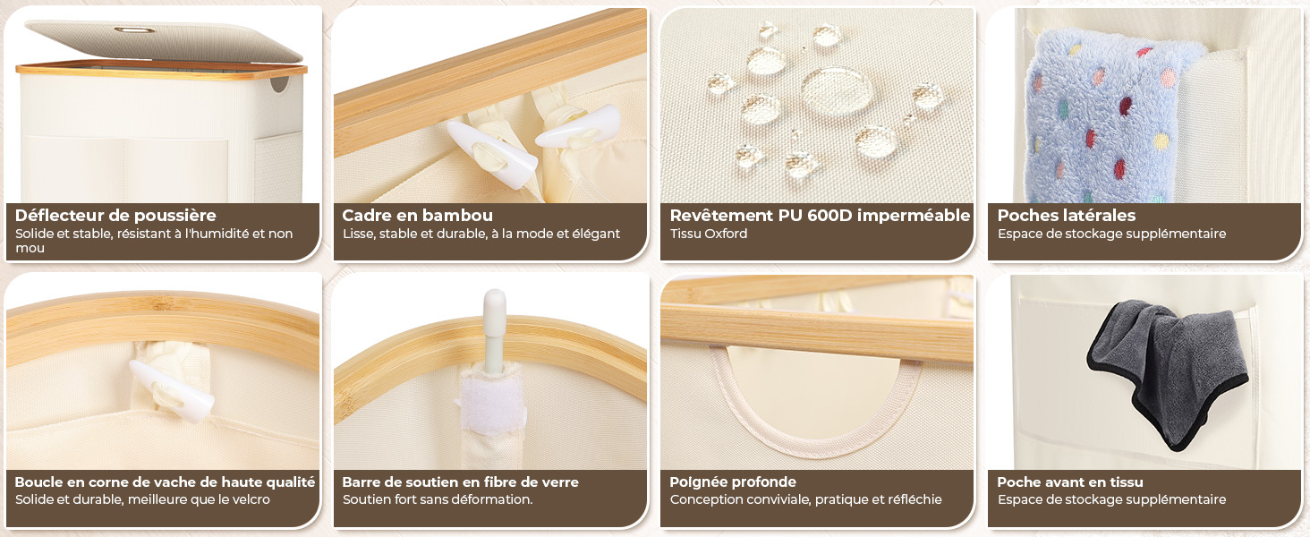 Cadre en bambou; Polgnée profonde; Revêtement PU 600D imperméable
