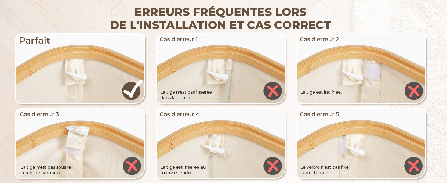 ERREURS FRÉQUENTES LORS DE L'INSTALLATION ET CAS CORRECT