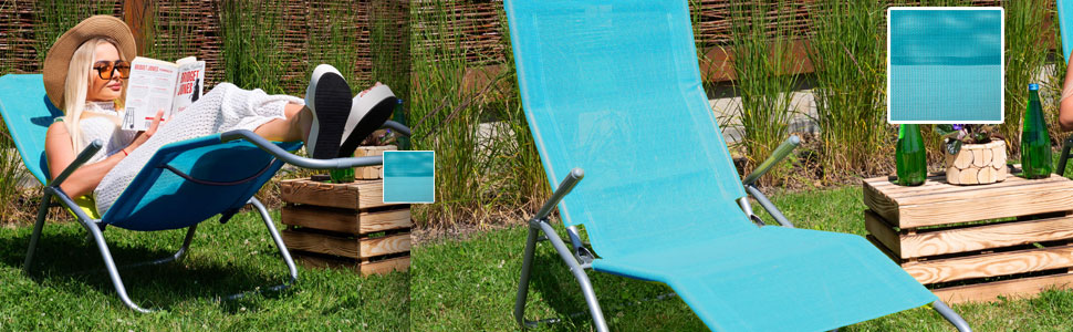 SPRINGOS Chaise longue inclinable avec sac de plage Bleu
