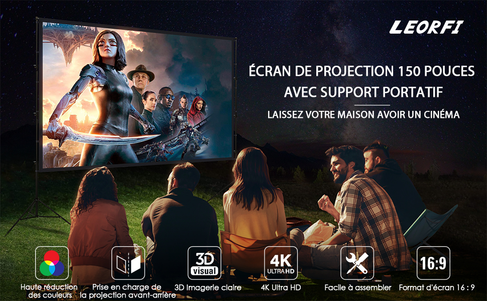 Écran de Projection 150 Pouces avec Support Portatif