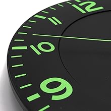 Horloge Murale Design Moderne Noire et Verte - Pendule avec Température Digitale Zoom sur Aiguilles