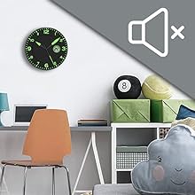 Horloge Murale Design Moderne Noire+Verte - Pendule avec Température Digitale dans Chambre d'Enfant