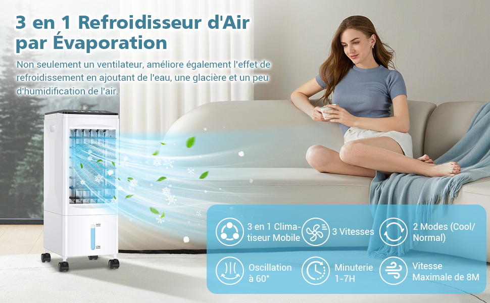 3 en 1 Refroidisseur d'Air par Évaporation 