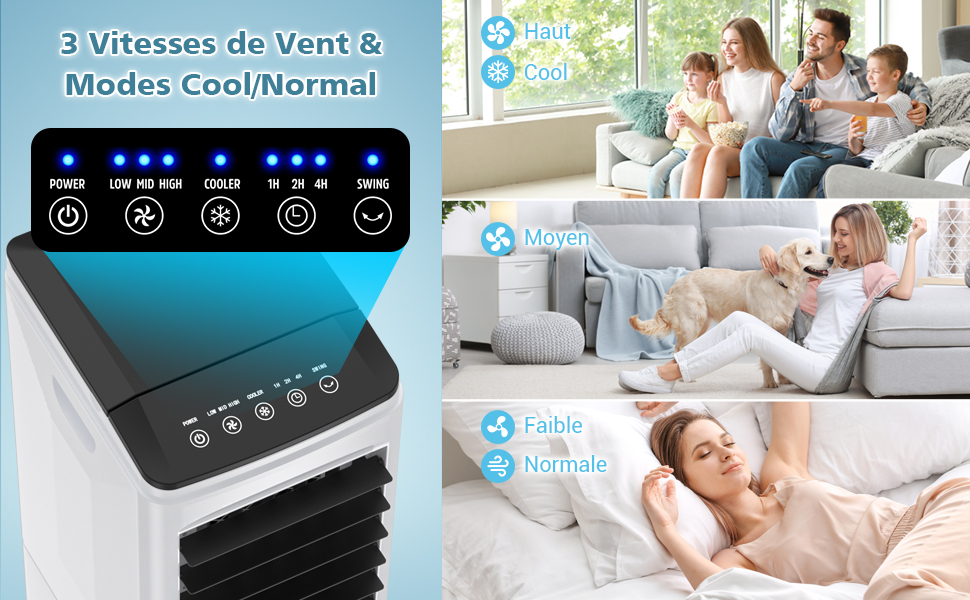 3 Vitesses de Vent & Modes Cool/Normal