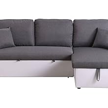 Canapé d'angle convertible/ réversible avec coffre "Alain" - 3 places - Gris / Blanc
