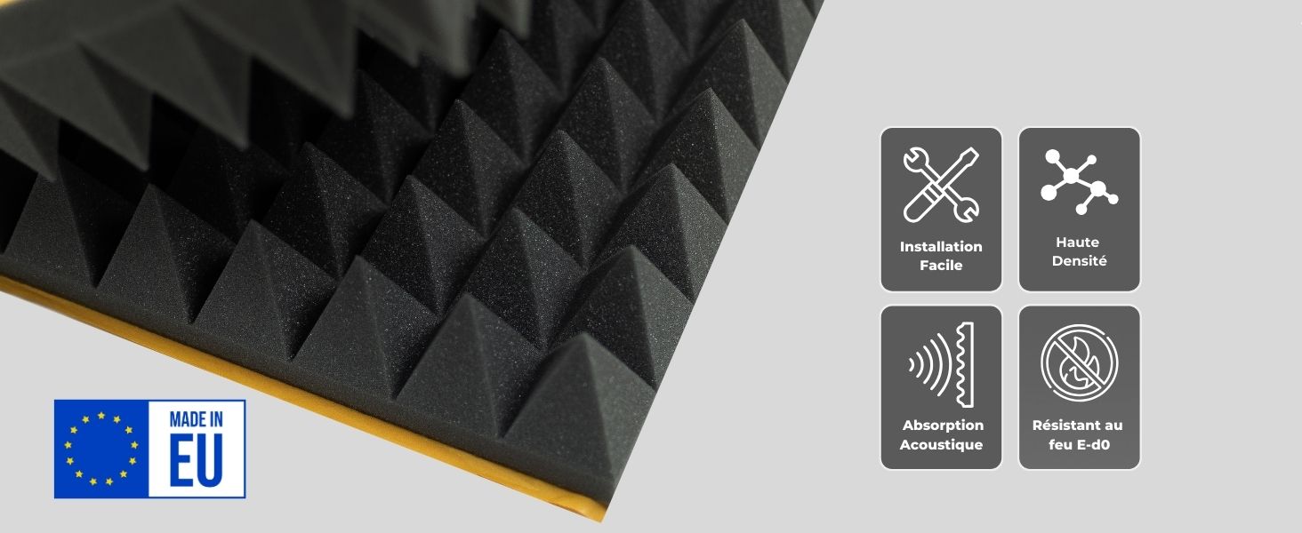 Panneau acoustique pyramidal autoadhésif pour l'insonorisation et l'isolation acoustique