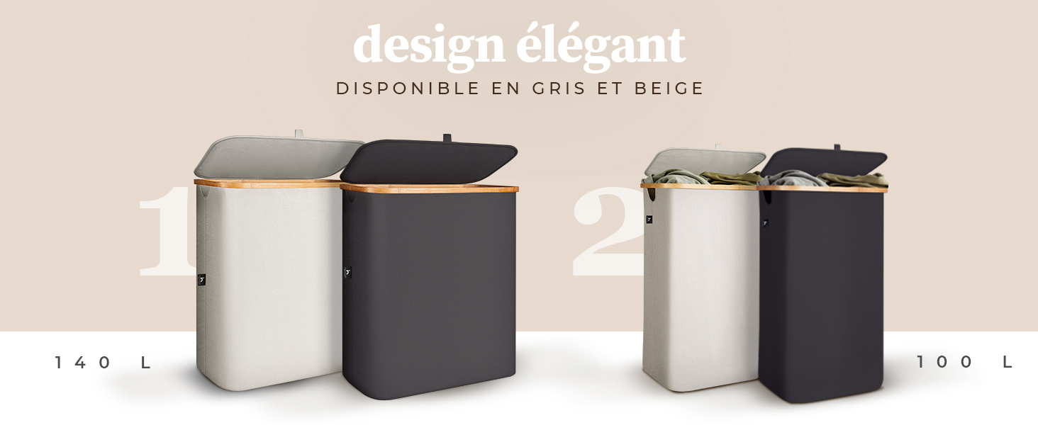 Hennez Panier à Linge 2 Compartiments XXL 140L Panier à Linge sale à Couvercle Panière Bac à linge