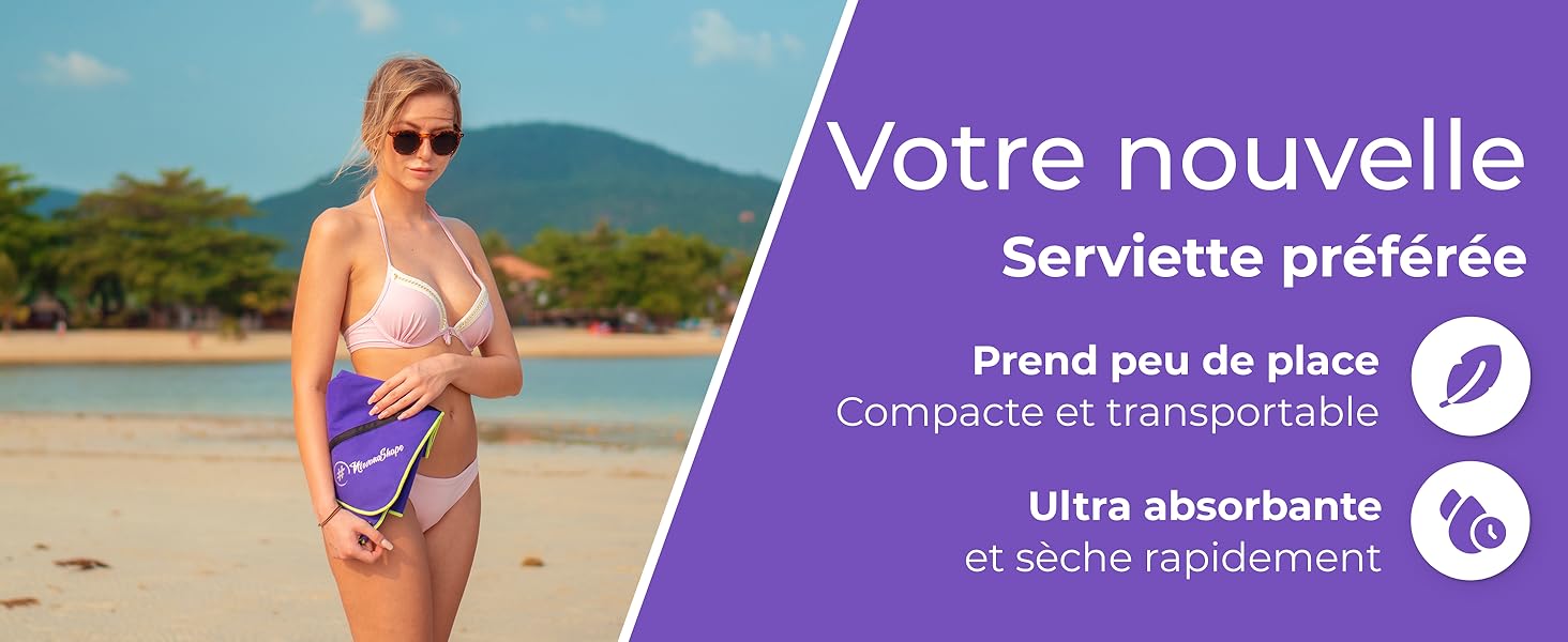 Serviette microfibre, sport, petite taille de rangement, extrêmement absorbant et séchage rapide.