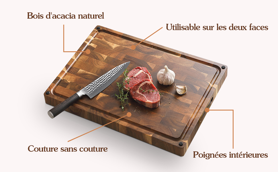 Tranchoir Planchette Ustensile de Cuisine- Fabriquée à la Main en Bois End Grain