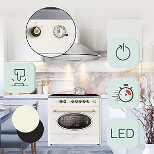 Cuisinière avec plaque vitrocéramique et chaleur tournante