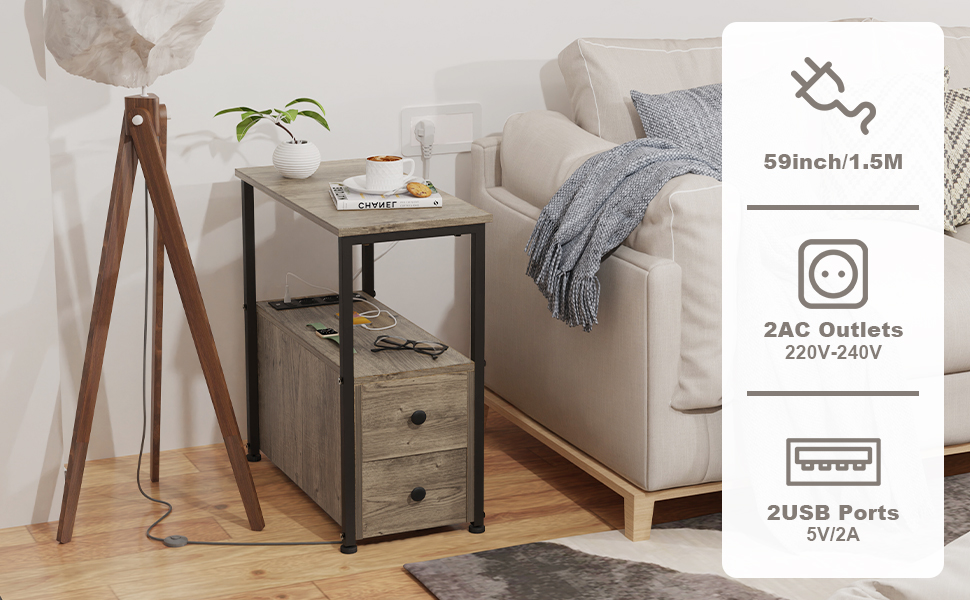 CHOWGOLI Table d'appoint avec prise et fonction de charge