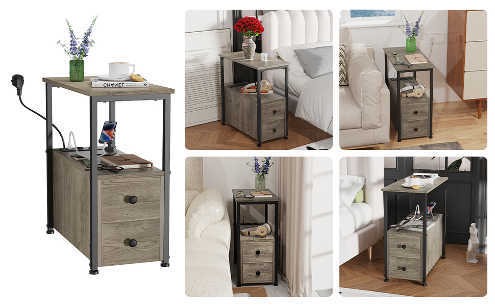 CHOWGOLI Table d'appoint avec prise et fonction de charge