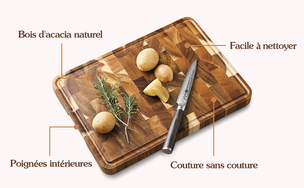 Tranchoir Planchette Ustensile de Cuisine- Fabriquée à la Main en Bois End Grain