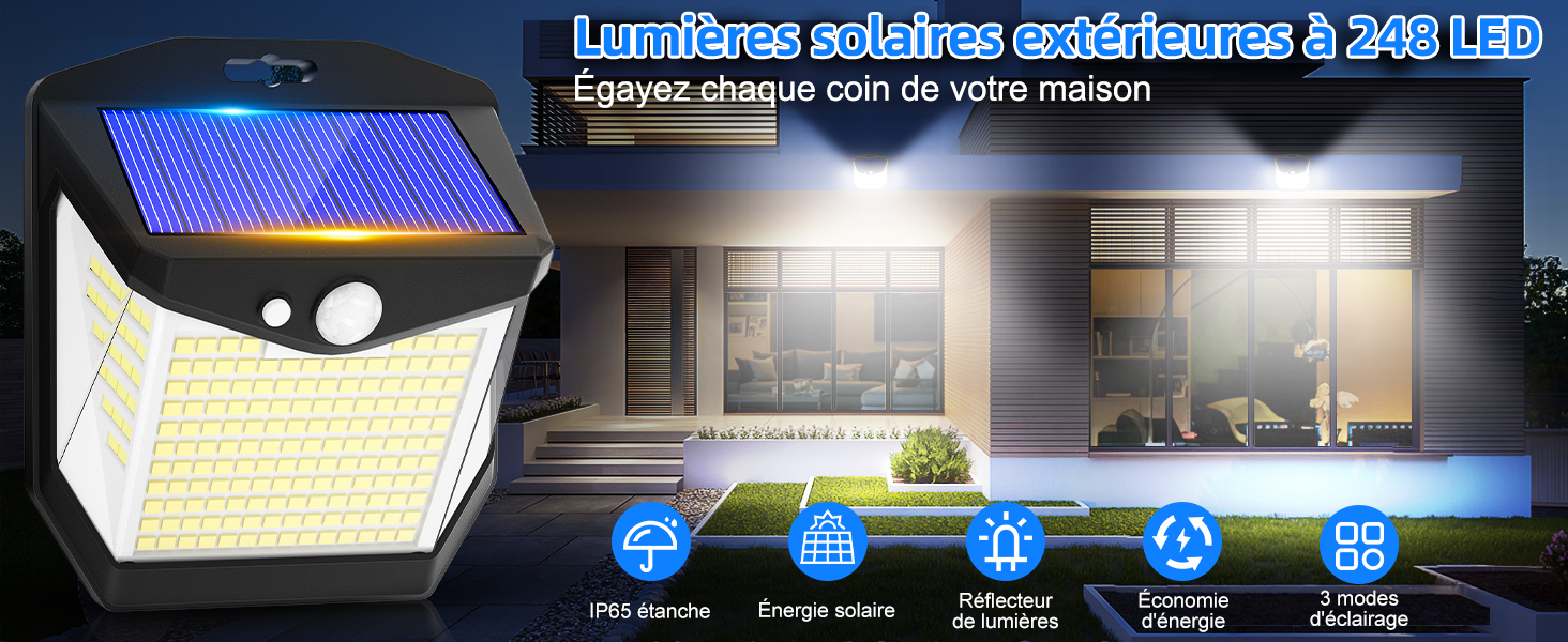 248 LED Lampe solaire exterieur