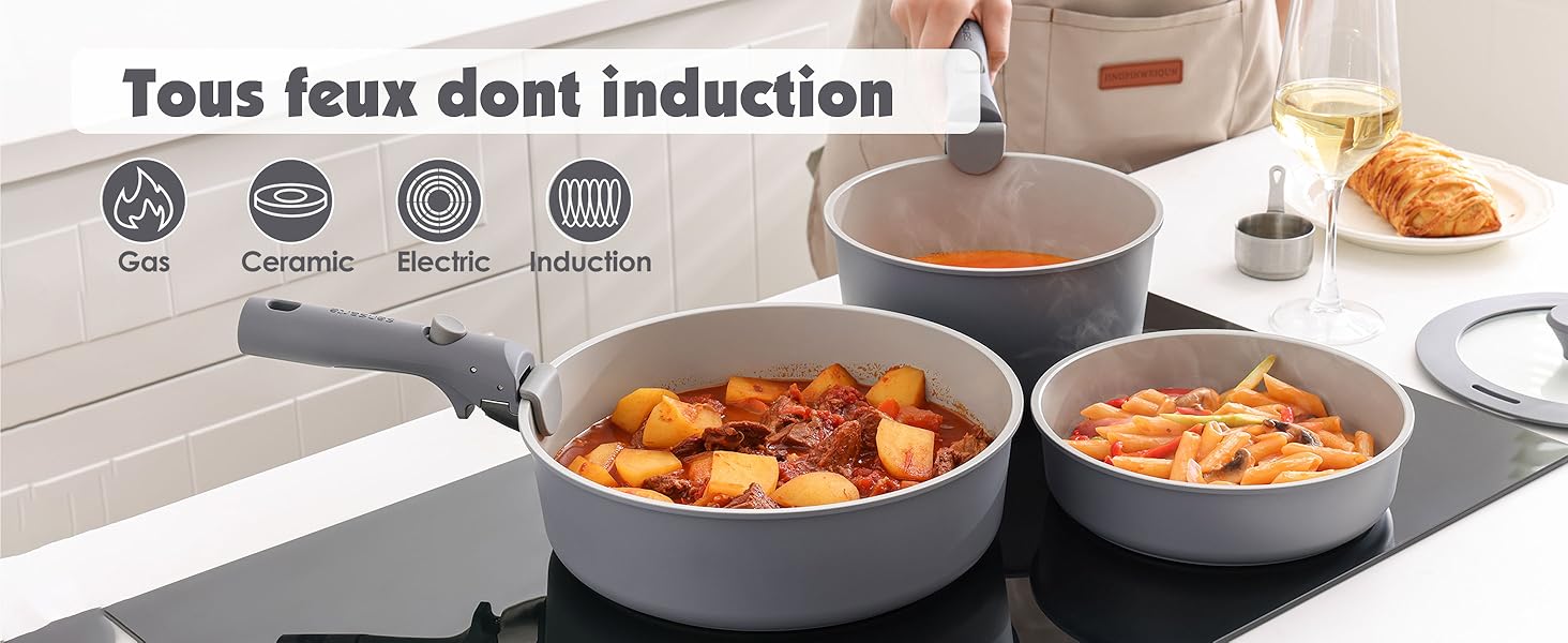 SENSARTE 17 Pièces Lot Poele et Casserole Induction, Revêtement Céramique Antiadhésif