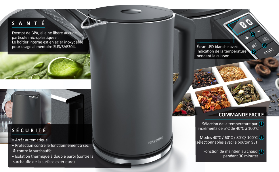 303259 Arendo - bouilloire 2200 watt -  Gris Cool grey 