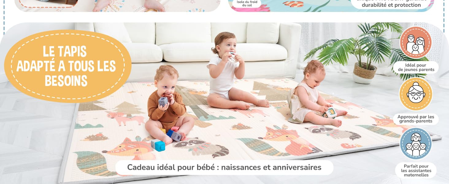 Tapis de Jeu pour Enfant Bebe eveil Tapis de Sol XXL en Mousse Epais Pliable Reversible
