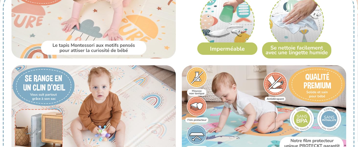 Tapis de Jeu pour Enfant Bebe eveil Tapis de Sol XXL en Mousse Epais Pliable Reversible