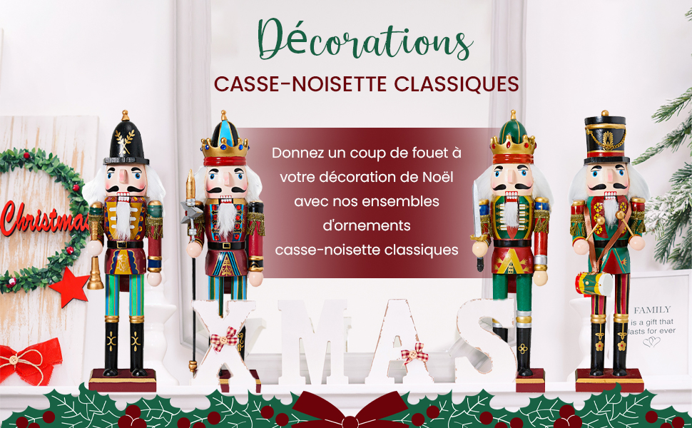 Décorations de Noël festives avec boules à paillettes et soldat casse-noisette traditionnel