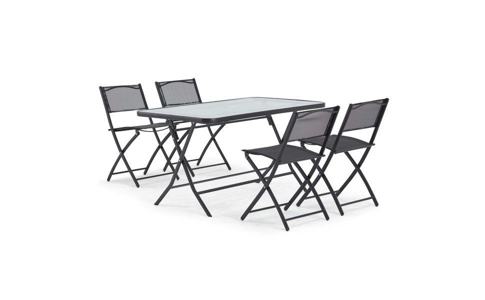 Table rabattable et emplacement pour parasol