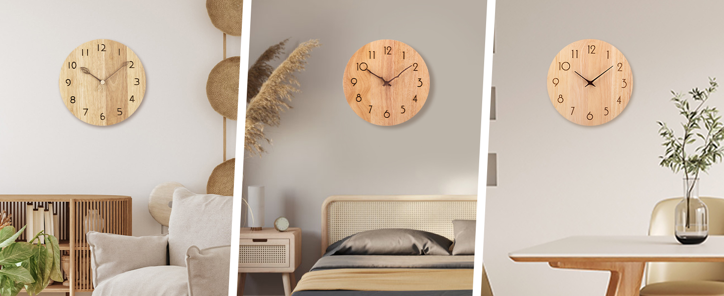 VIVILINEN Horloge Murale Bois Naturel Massif