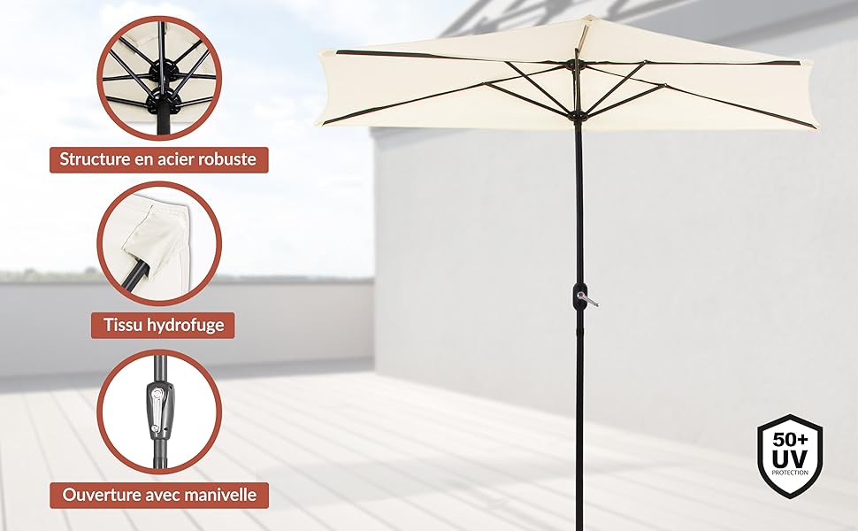 parasol de balcon terrasse semi circulaire demi parasol en acier protection solaire avec manivelle