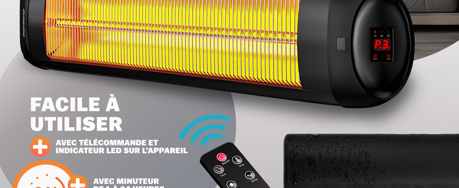 chauffage de terrasse chauffage 2000 W avec télécommande radiateur extérieur radiateur infrarouge