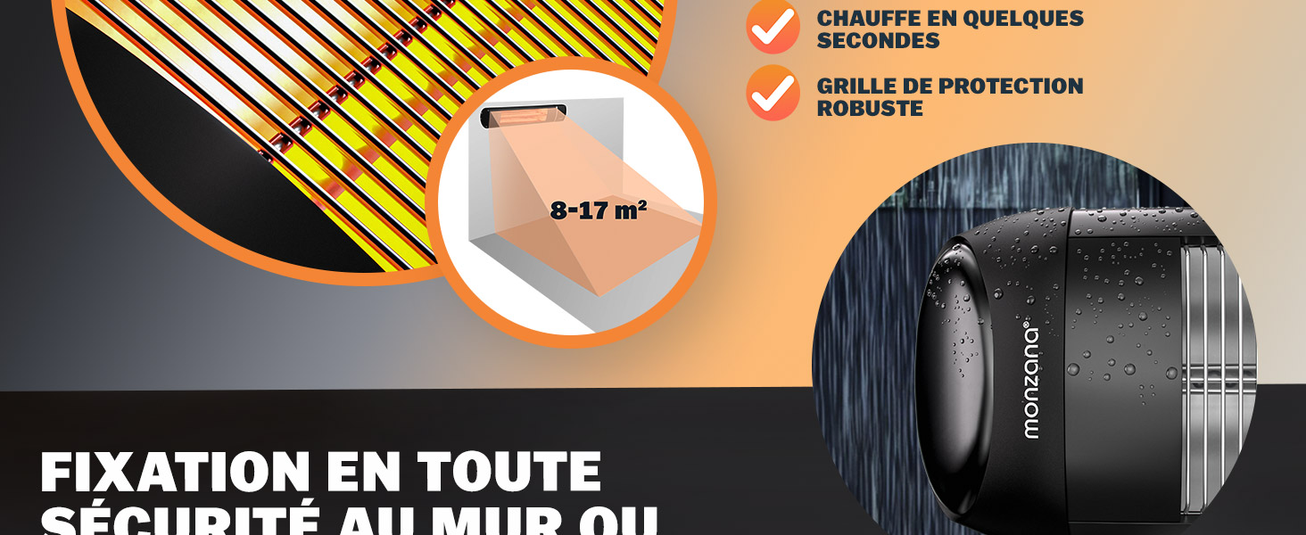 chauffage radiant chauffage mobile chauffage d'appoint fixation mur plafond puissance réglable chaud