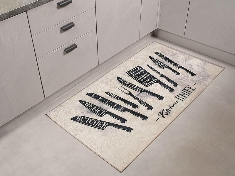 Kitchen blanc knife, Tapis de cuisine moderne, Tapis lavable cuisine kitchen, Tapis kitchen