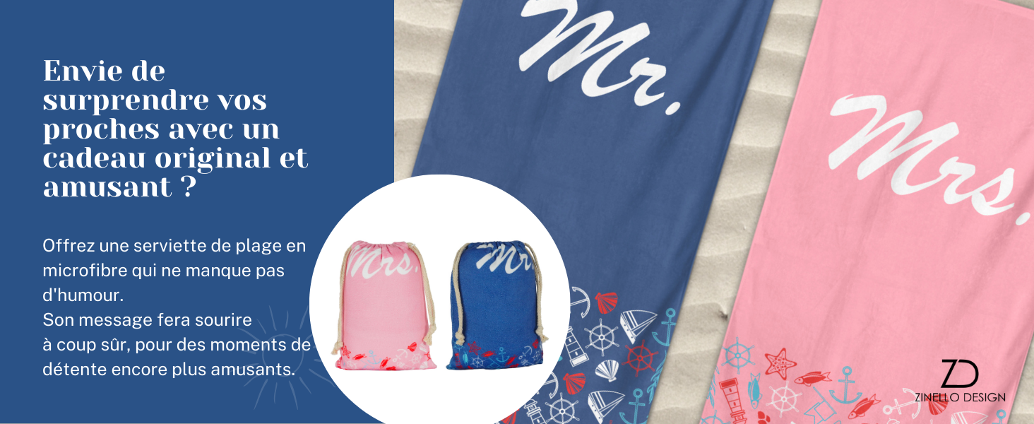 Set de 2 Serviettes de Plage Microfibre Personnalisées pour un Couple