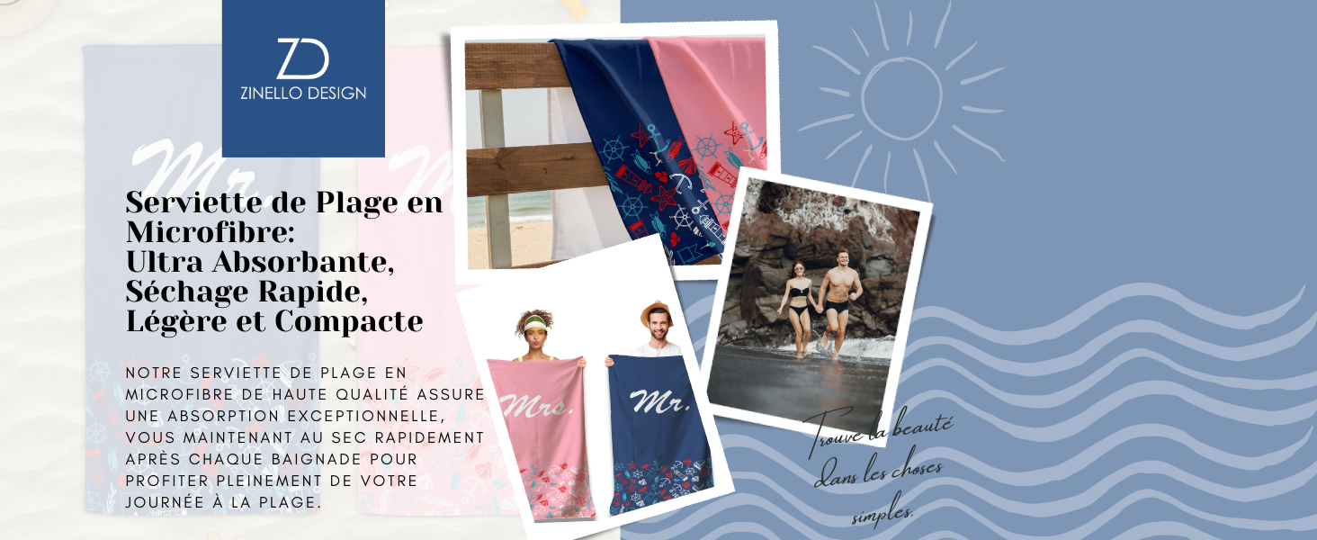 Set de 2 Serviettes de Plage Microfibre Personnalisées pour un Couple