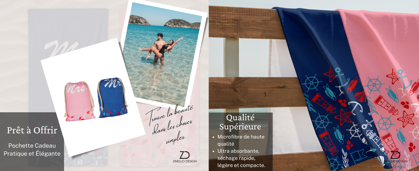 Set de 2 Serviettes de Plage Microfibre Personnalisées pour un Couple